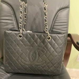 CHANEL  GST Chain Chain Tote shoulder Bag black with silver hardware